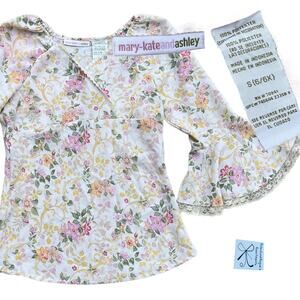 Mary-Kate and Ashley Bell Sleeve Whimsey Floral Top Kids Sz S(6/6X)